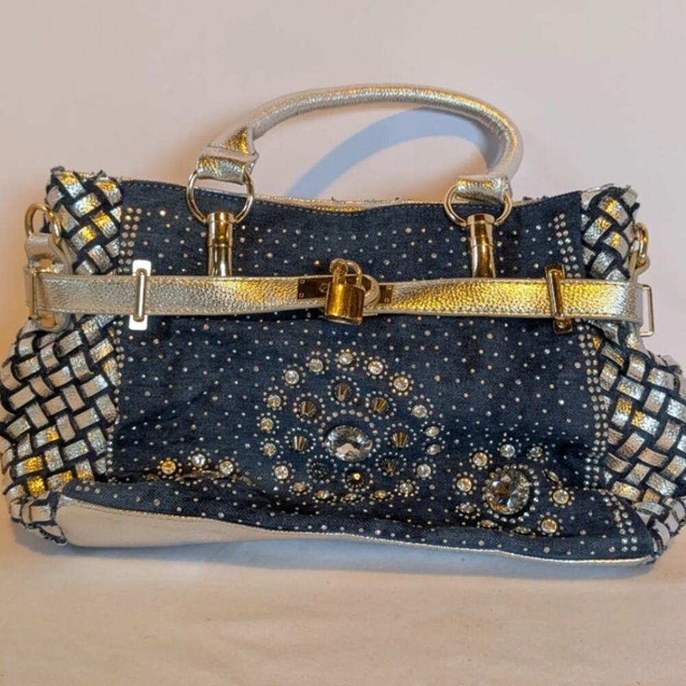 Jeweled Denim Rhinestone Bag w Crossbody Strap